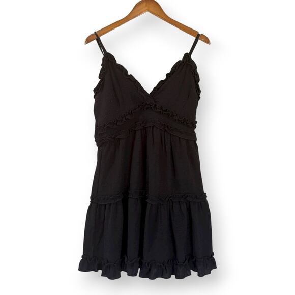 Evolutionary Apparel Black Chiffon Swiss Dot Mini Dress Size L Sleeveless V-Neck - Picture 1 of 11